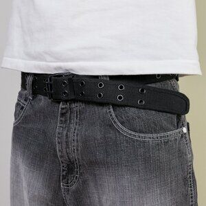 all black double grommet fabric belt